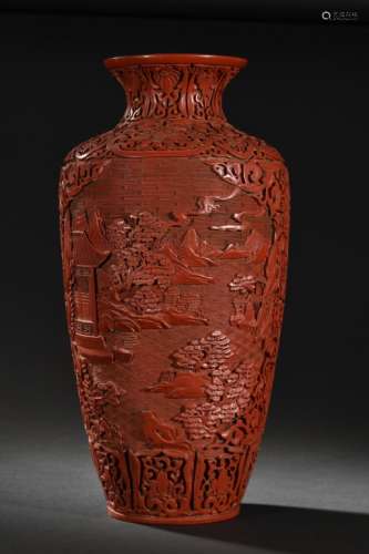 Chinese Red Cinnabar Vase,Mark