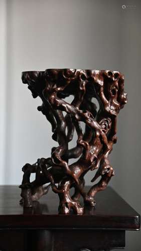 Chinese Wood Stand w Burl Wood inlaid