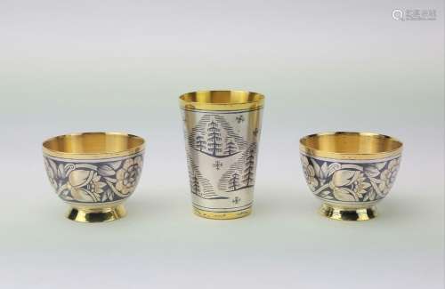 Russian Soviet Silver Niello Cups Goblet