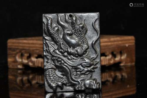 Chinese Black Carved Dragon Plaque