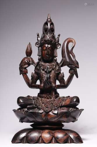 Chinese Huanghuali Wood Carved Buddha