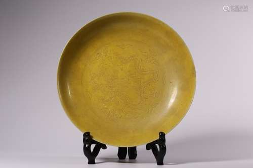 Chinese Yellow Ground Porcelain Plate,Mark