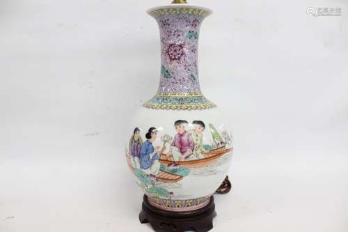 Chinese Famille Rose Porcelain Vase Made into Lamp