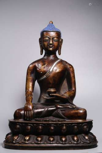 Chinese Bronze Buddha ,Silver Inlaid