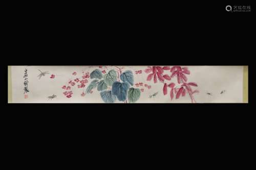 Chinese Ink Color Scroll Painting w Calligraphyxxx