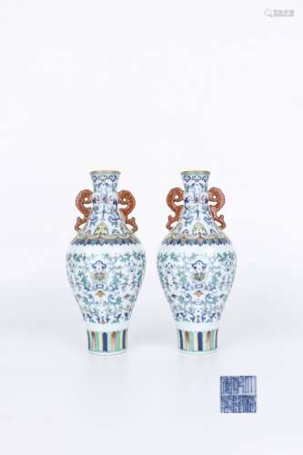 Pair Of Qianlong Period Doucai Porcelain 