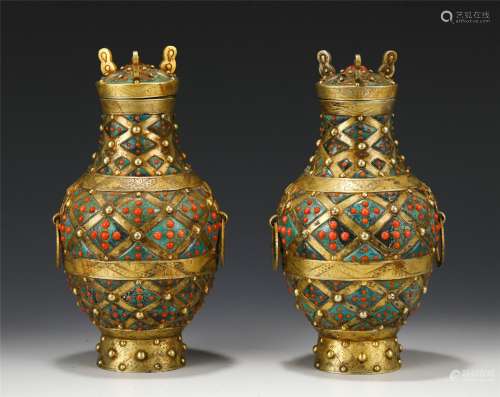Ming Dynasty Gold Gilded Bottle With Gem, China