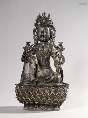 Qing Dynasty Bronze Sitting Statue Of Guanyin, China