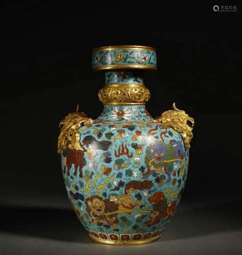 Ming Dynasty Cloisonne Gold Gilded Bottle, China