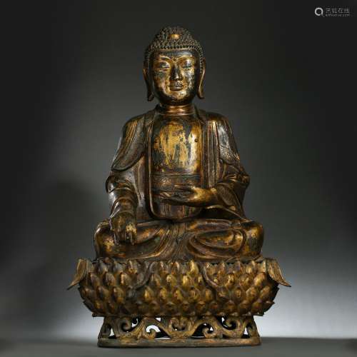 Ming Dynasty Bronze Gold Gilded Statue Of Sakyamuni, China
