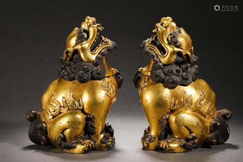 Qing Dynasty Gilt Bronze Lion Head Fragrance