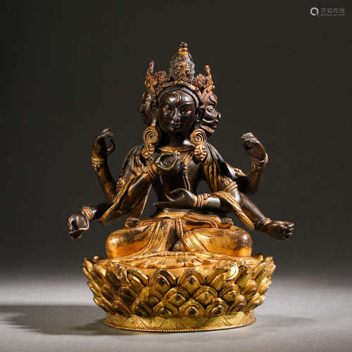 Qing Dynasty Gilt Bronze Six-arm Guanyin Statue