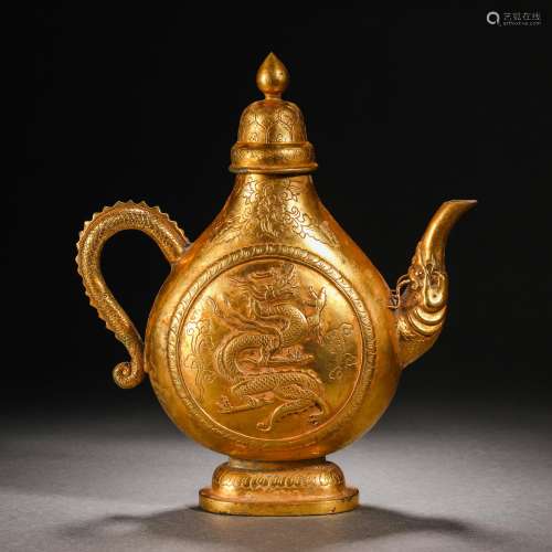 Qing dynasty gilt dragon pattern portable pot