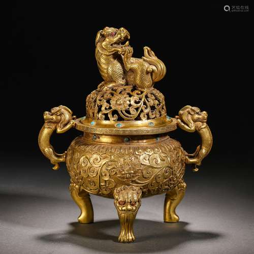 Qing Dynasty Gilt Beast Head Aromatherapy Oven