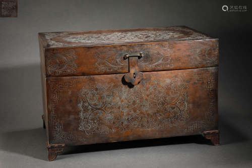 Qing Dynasty Copper Flower Money Box