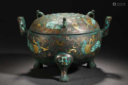 Han Dynasty Ding with Wrong Gold and Silver Dragon Pattern