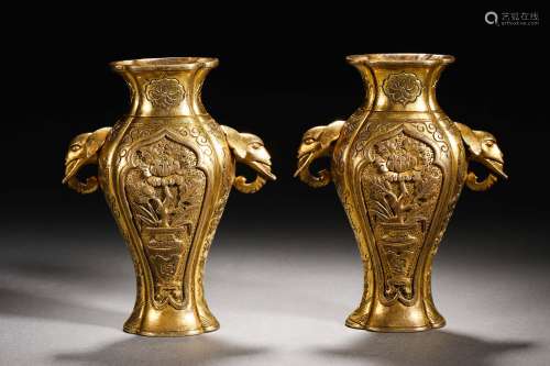 Qing Dynasty Gilt Bronze Elephant Head Vase