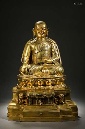 Qing Dynasty Gilt Guru Buddha Statue