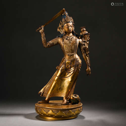 Qing Dynasty Gilt Bronze Manjusri Bodhisattva Statue