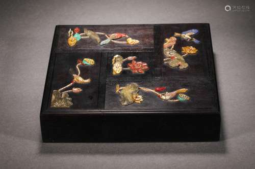 Qing Dynasty Wooden Hundred Treasure Inlay Box