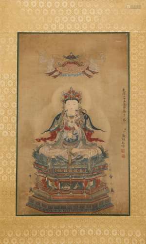 Chinese ink painting on silk,
bodhisattva wenshu