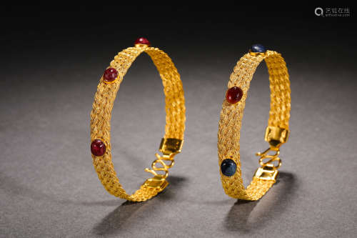 Qing dynasty gilt gemstone bracelet