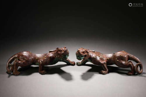 Han dynasty bronze gold and silver tiger ornaments