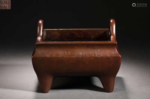 Ming Dynasty Bronze Binaural Square Furnace