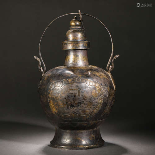 Song dynasty silver gilt bird pattern portable teapot