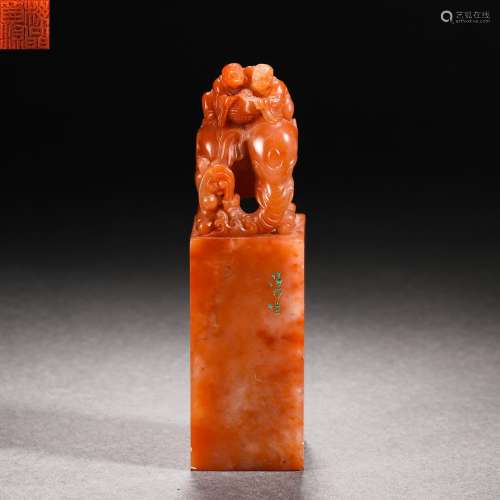 Qing Dynasty Shoushan Field Yellow Stone
Seal of the Beast H...