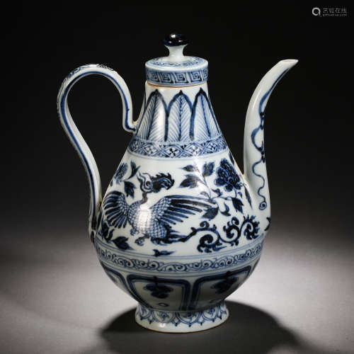 Ming Dynasty Blue and White Big Mouth Style Portable Pot
