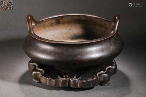Ming Dynasty Bronze Double Ear Stove