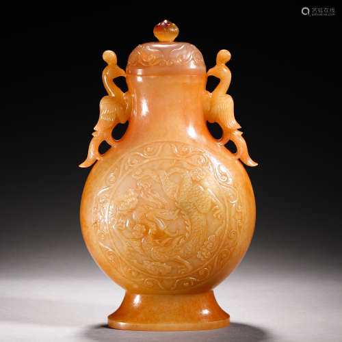 Han Dynasty Hetian jade dragon potternix phoenix flrst bottl...