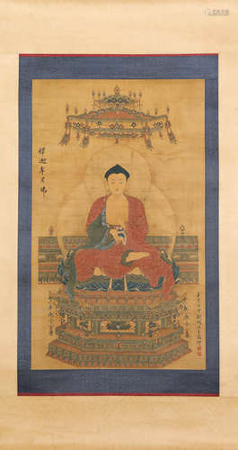 Chinese ink painting on silk,sakyamuni Buddha