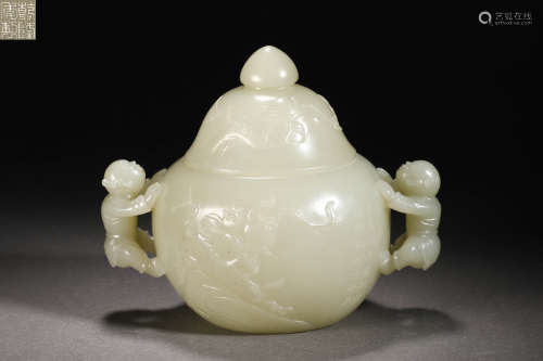 Qing Dynasty Hetian Jade Boy Flower Vase