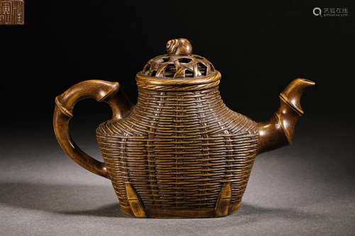 Qing Dynasty Bamboo Basket Type Purple Clay Teapot