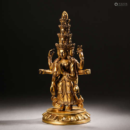 Qing Dynasty Gilt Bronze
Eleven-faced Guanyin Buddha