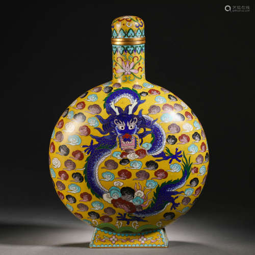 Qing Dynasty Cloisonne Dragon Vessel with Moon Embracing