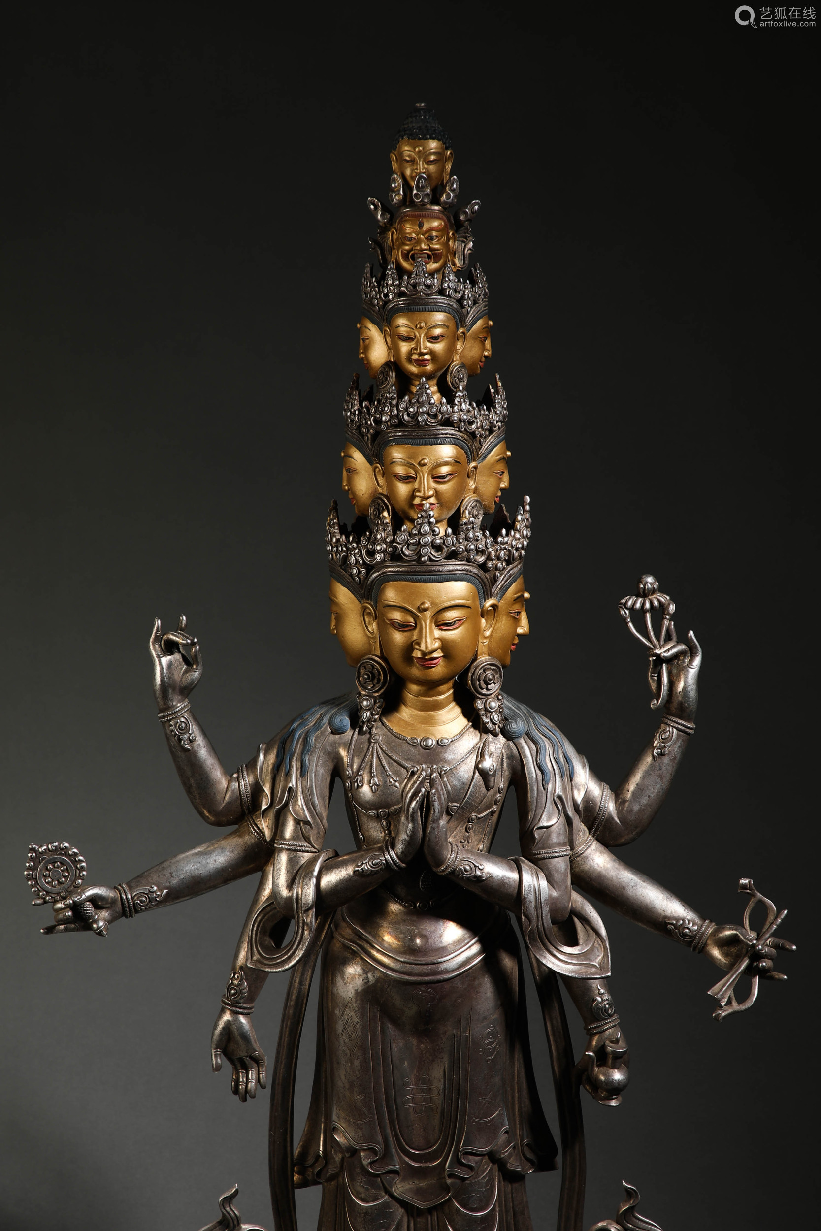 Qing Dynasty Gilt Bronze Eleven-faced Guanyin Statue
