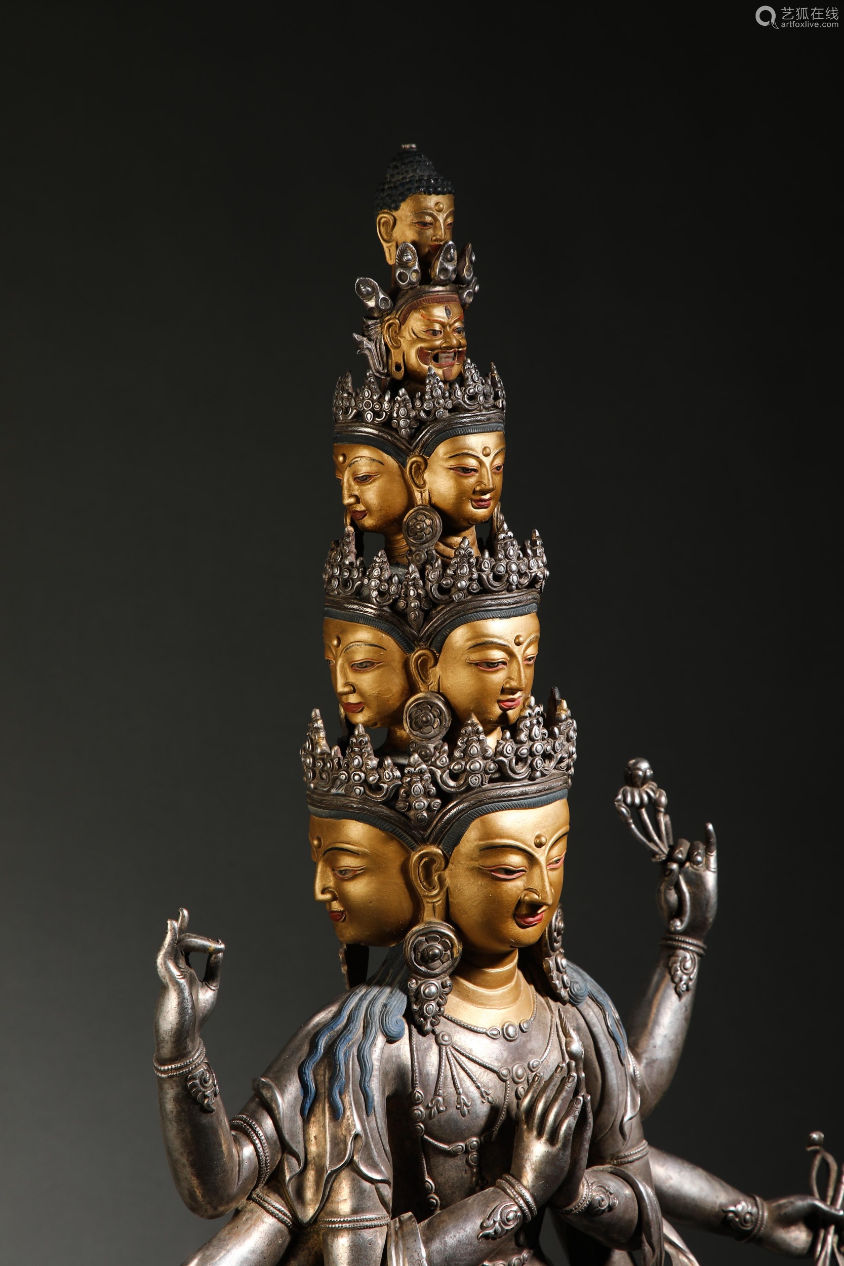 Qing Dynasty Gilt Bronze Eleven-faced Guanyin Statue