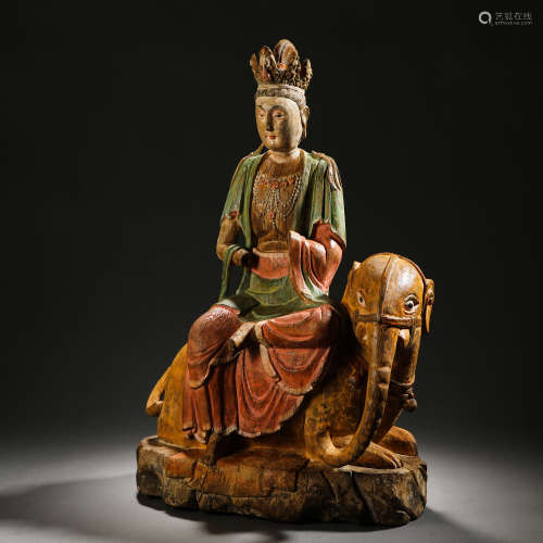 Tang Dynasty wooden statue of Samantabhadra