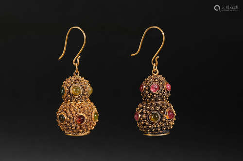 Qing dynasty gilt gourd-shaped earrings