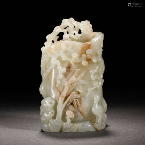 Qing Dynasty Hetian Jade Flower Pen Holder