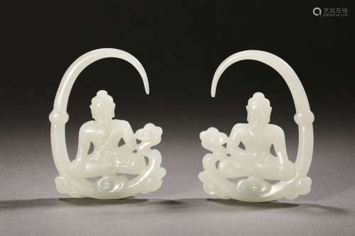 Qing Dynasty Hetian Jade Buddha Earrings