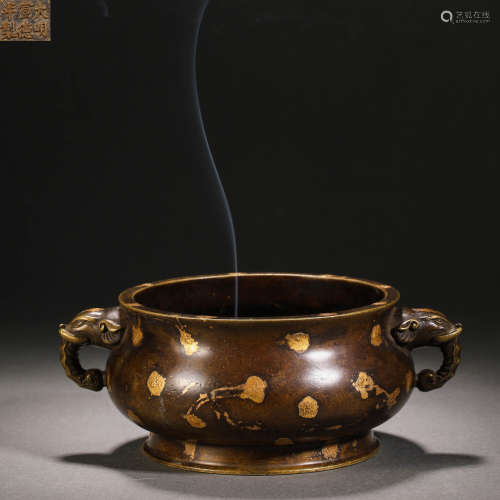 Qing Dynasty Bronze Elephant Head Incense Burner