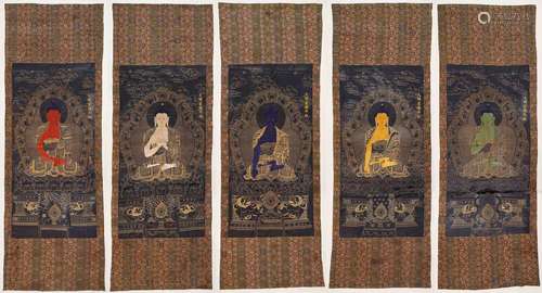 Qing Dynasty Embroidered Five Buddhas