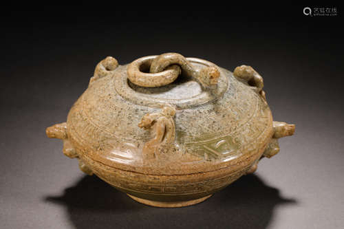 Han Dynasty Hetian Jade Beast Head Box