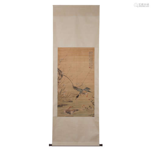 A CHINESE SCROLL PAINTING OF REED AND WILD GOOSE ,BIANSHOUMI...