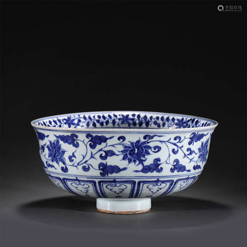 A BLUE AND WHITE PORCELAIN BOWL,YUAN