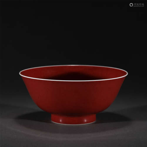 A RED GLAZE PORCELAIN BOWL,YONGZHENG